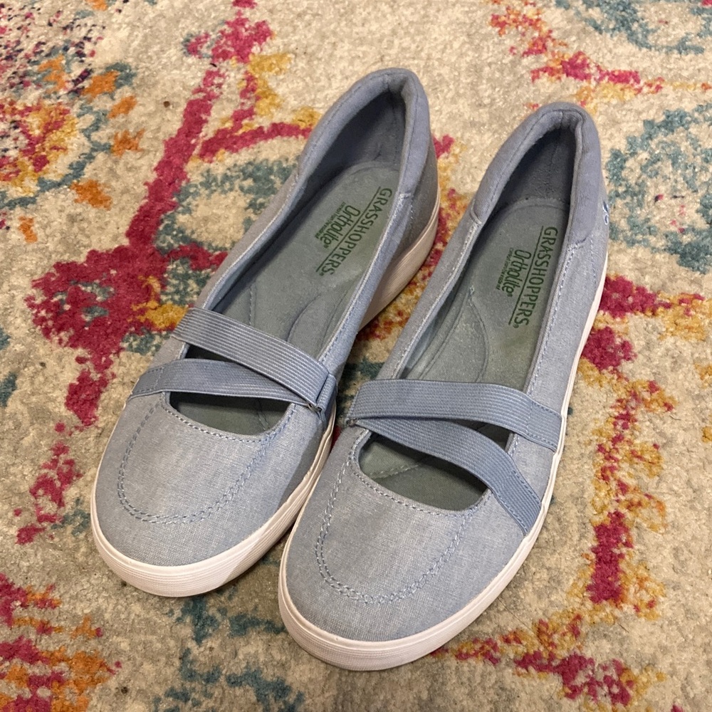 Grasshoppers Light Blue Slip-On Mary Jane Flats with Elastic Strap Size 7